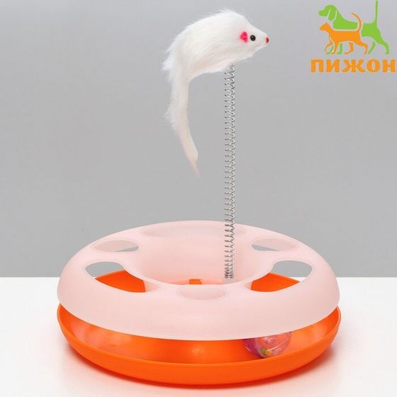 Игрушка для кошек &quot;Загадочный круг&quot; с дразнилкой и шариком, 24 х 24 х 7 см, оранжевая/белая
