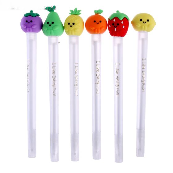 !09 Ручка гелевая - прикол (набор 6 штук) МИКС Ягоды/Фрукты/Овощи, вращающаяся