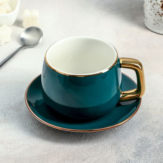 #Чайная пара керамическая «Изумруд», 2 предмета: чашка 200 мл, блюдце d=13,5 см