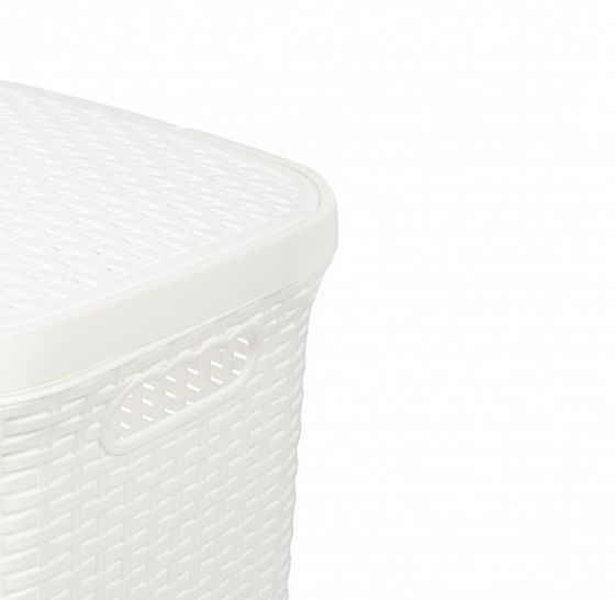 Корзина для белья с крышкой 60л Ротанг белая