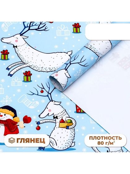 !09 Бумага упаковочная 2 листа новогодняя глянцевая «Морозный день!», 70×100 см