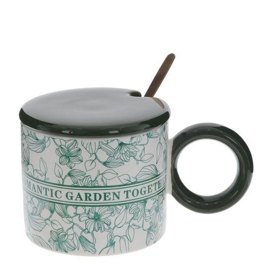 Кружка с крышкой и ложкой, 350 мл, L14 W9 H8 см,дизайн микс