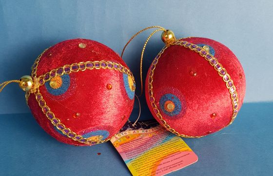 !09 Набор елочных шаров (набор 2 штуки) «Красный шар », d=9 см, флок цвет красный