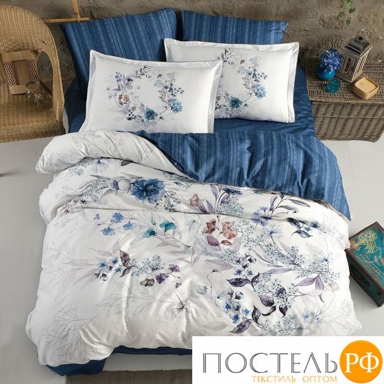 11905 КПБ DO&amp;CO Сатин DELUX PREMIUM 200*220 (50*70/2) (70*70/2) FLORAL голубой