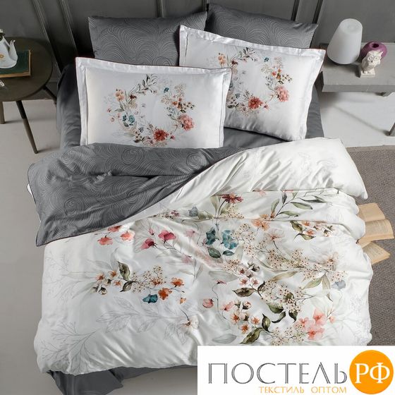 11905 КПБ DO&amp;CO Сатин DELUX PREMIUM 200*220 (50*70/2) (70*70/2) FLORAL серый