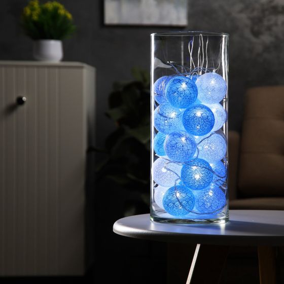 !09 Гирлянда «Нить» 5 м с насадками «Клубки морские», IP20, прозрачная нить, 20 LED, свечение белое, 220 В