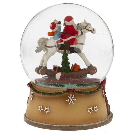 Фигурка декор в стекл шаре &quot;Дед Мороз на лошадке&quot; (муз и вьюга, 3xAAA н/п), D 15 см, L14 W14 H19 см