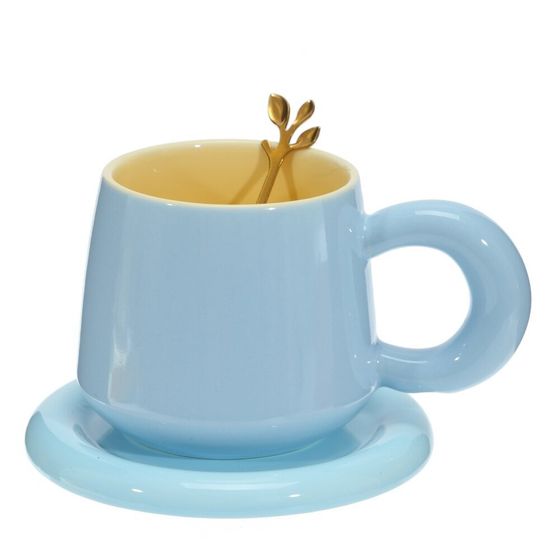 Кружка с блюдцем и ложкой, 300 мл, L16 W13 H10 см, цвет микс