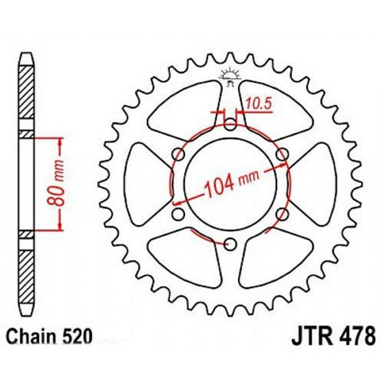 Звезда задняя, ведомая JTR478 стальная, цепь 520, 38 зубьев