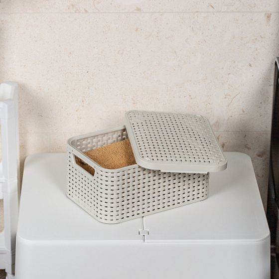 Корзина RATTAN STYLE BOX S  крышка кремовая