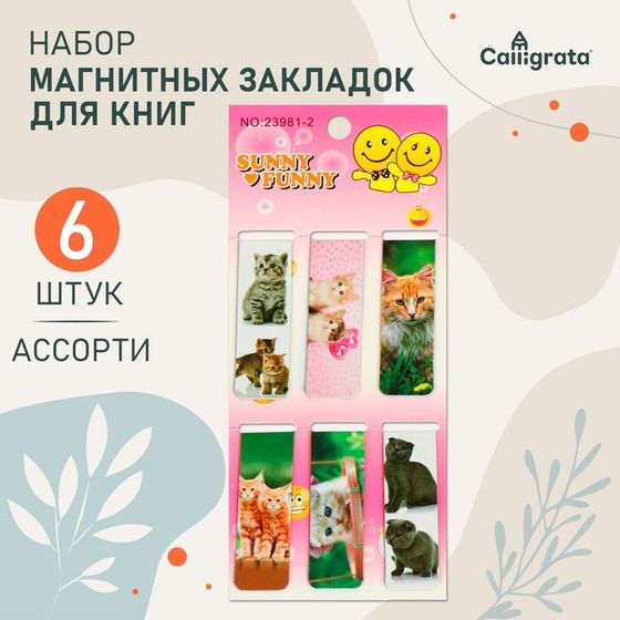 Набор закладок магнитных 6 штук &quot;Котята&quot;, ассорти