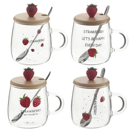 Кружка с крышкой и ложкой, 470 мл, L12 W9 H12,5 см, 4в.