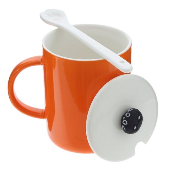 Кружка с крышкой и ложкой, L8,3 W9,4 H10,2 см, дизайн микс