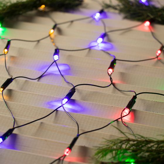 Гирлянда «Сеть» d=1.5 м с кольцом на ёлку, IP20, тёмная нить, 204 LED, свечение мульти, 8 режимов, 220 В, УЦЕНКА
