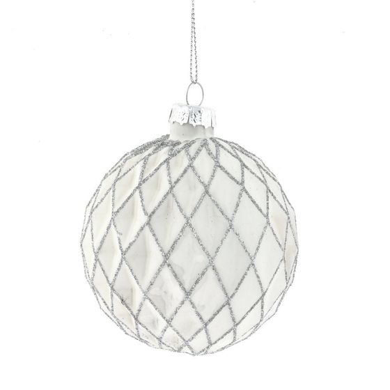Украшение новогоднее Шар &quot;Белая фантазия&quot; (блок из 12 шт) , D 8 см, L36 W28 H11 см,цена за 1 штуку, дизайн микс