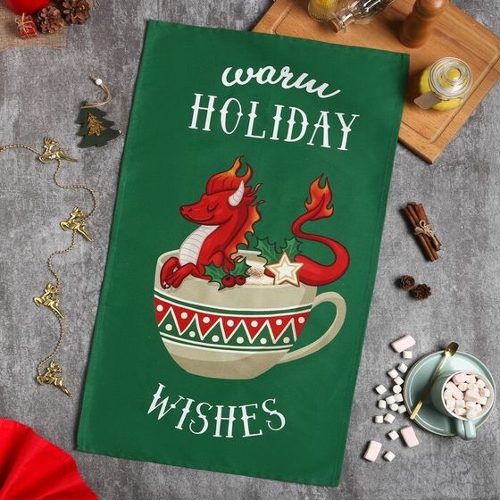 Полотенце новогоднее &quot;Этель&quot; Holiday wishes 40х73 см, 100% хлопок, саржа 190 г/м2