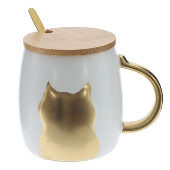 Кружка с крышкой и ложкой, L7,8 W7,8 H9,8 см, 1 штука, дизайн микс