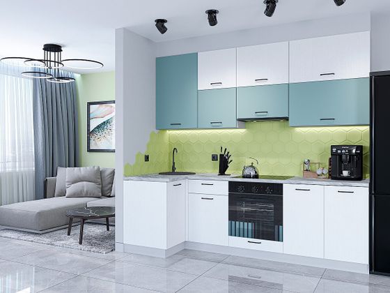 Кухонный гарнитур Флэт-04 Grey-green In 2S/White In 2S