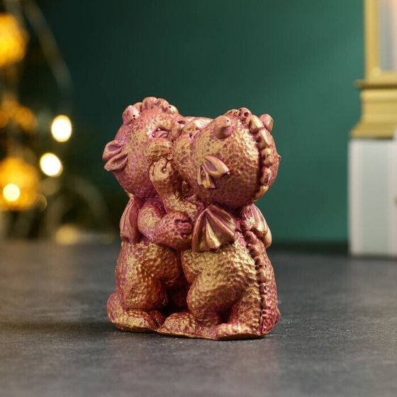 !09 Набор из 2-х дракончиков - Фигура "Дракончики целуются" бордовая с позолотой, 8х8х5см