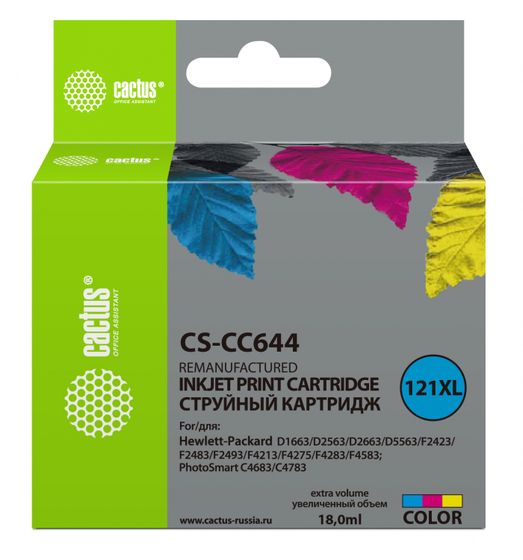 Картридж струйный Cactus CS-CC644 №121XL многоцветный (18мл) для HP DJ D1663/D2500/D2563/D2663/D5563/F2423/F2493/F4213/F4275/F4280/F4283/F4583