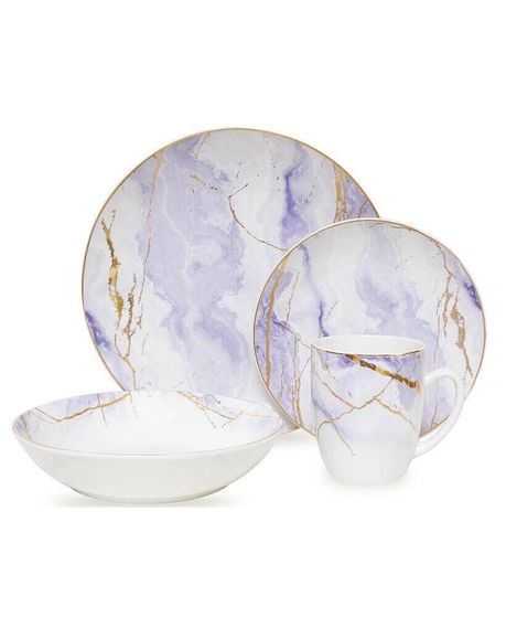 Gold Banded 16 Piece Dinnerware Set, Service for 4