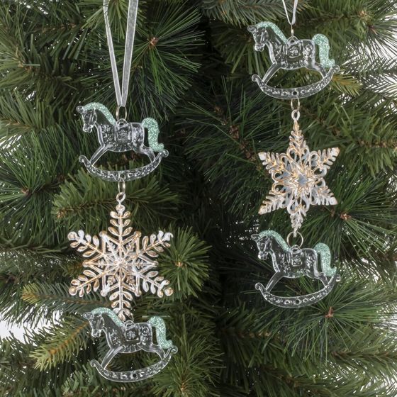 Украшение новогоднеe подвеска&quot;Снежинка с лошадками&quot;, L6,5 W1 H19 см, 2в.