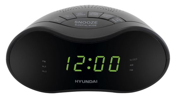 Радиобудильник Hyundai H-RCL200 черный LED подсв:зеленая часы:цифровые AM/FM
