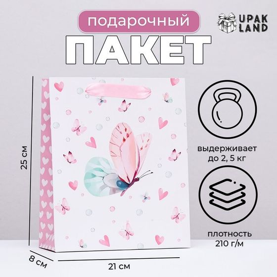 Пакет ламинированный вертикальный &quot;Пастельные бабочки&quot;, 21 х 25 х 8 см
