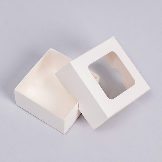 !09 Коробка складная (набор 10 штук) крышка-дно, с окном, белая, 8 х 8 х 4 см.