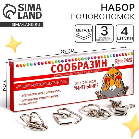 Набор металлических головоломок «Сообразин», 4 шт.