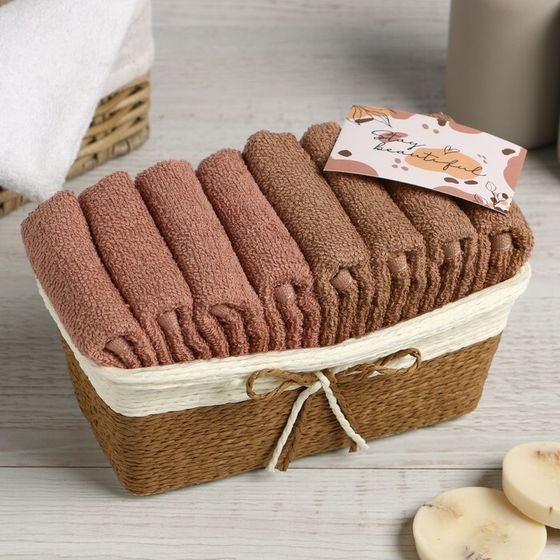 Набор махровых декоративных салфеток Этель Beautiful, 30×30 см - 8 шт, коричневый, 100% хлопок