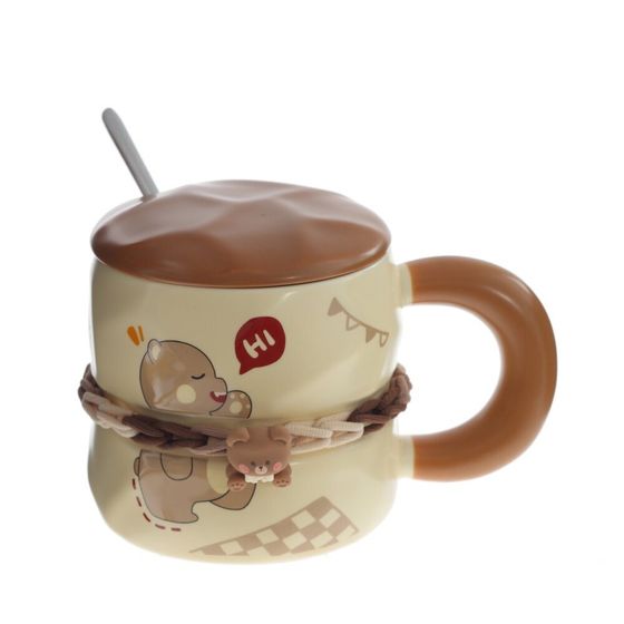 Кружка с крышкой и ложкой, L8,8 W8,8 H8,5 см, дизайн микс