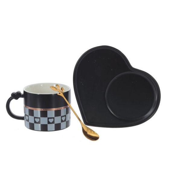 Кружка с блюдцем и ложкой, 220 мл, L16 W14 H7,5 см,дизайн микс