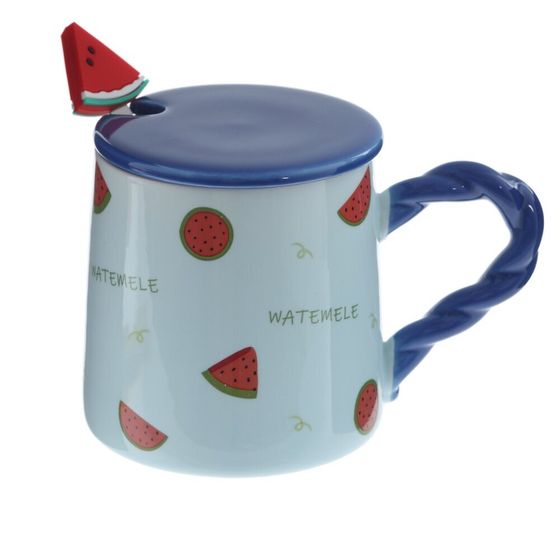 Кружка с крышкой и ложкой, L8,5 W8,5 H9,5 см, цвет микс