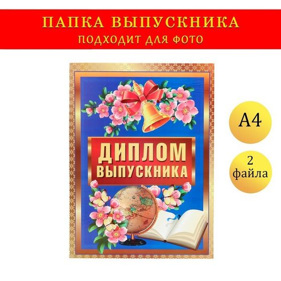 Папка с двумя файлами А4 &quot;Диплом выпускника&quot; сирень, книга на темно-синем фоне