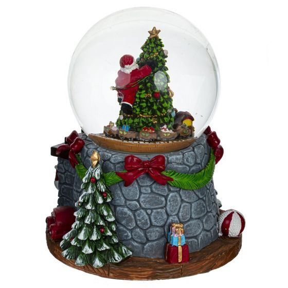 Фигурка декор в стекл шаре &quot;Елка&quot; (подсвет, муз, движ, 3хАА н/п) D12 см, L16 W14 H19,5 см