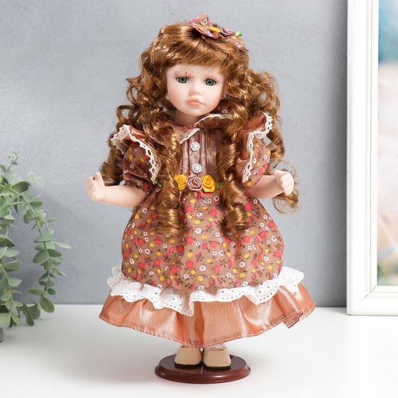 Кукла коллекционная керамика &quot;Тося в платье с мелкими цветочками, с бантом в волосах&quot; 30 см   758617