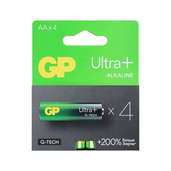 Батарейка алкалиновая GP Ultra Plus Alkaline, AA, LR6-4BL, 1.5В, блистер, 4 шт