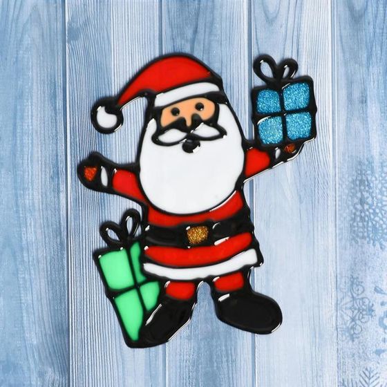Наклейка на стекло &quot;Дед Мороз и два подарка&quot; 12х14,5 см (2 штуки)