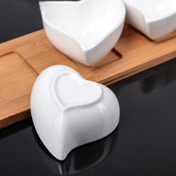 !09 Набор соусников «Эстет.Сердце», 125 мл, 4 шт, на деревянной подставке