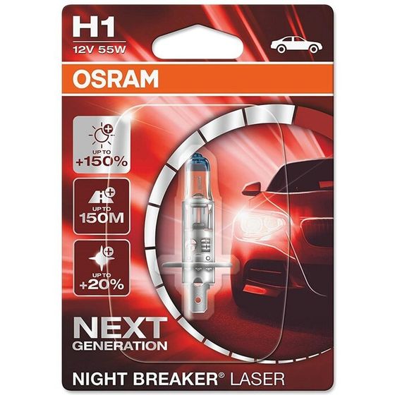 Лампа Osram Night Breaker Laser +150%, H1, 12 В, 55 Вт, 64150NL-01B