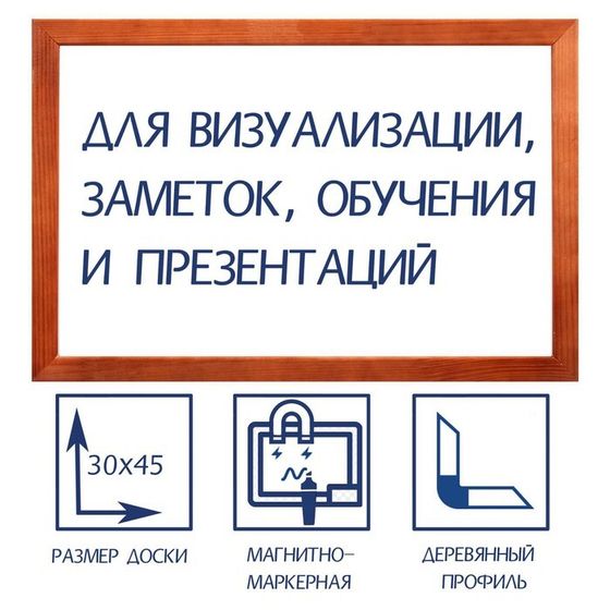 Доска магнитно-маркерная А3, 30х45 см, Calligrata, в деревянной рамке (морилка темная)