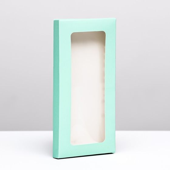 Подарочная коробка под плитку шоколада, с окном, зеленая (мятная), 17×8×1.4 см