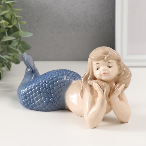 Сувенир керамика &quot;Маленькая русалка с голубым хвостом&quot; 6,5х20,5х9 см