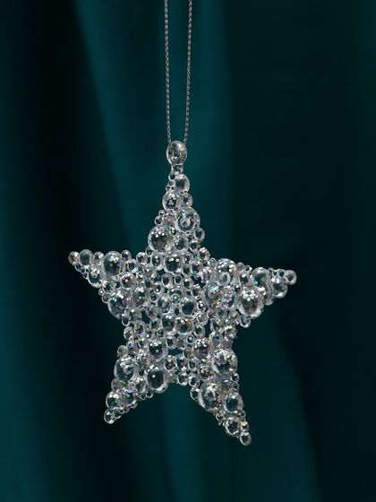 !09 Украшение ёлочное &quot;Звезда - магия&quot; (набор 4 шт) 9,5 см, цвет серебро