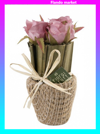 !09 Декоративная композиция "Розы", 9x9x20 см. цвет розовый