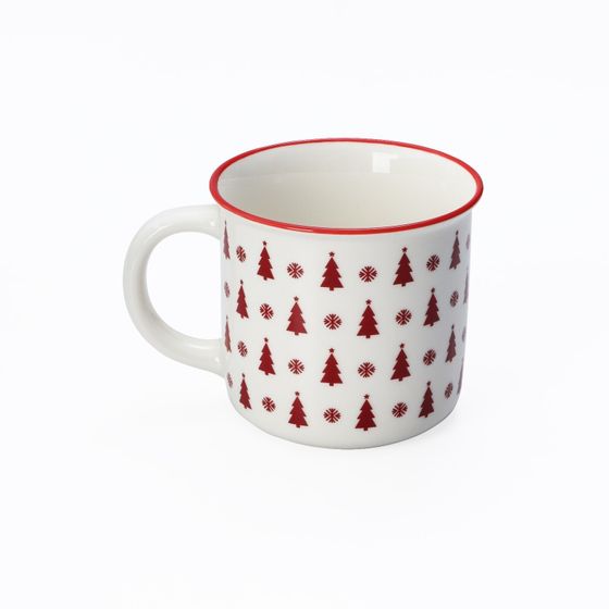 !09 Кружка новогодняя «Ёлочки», 380 мл, для чая, фарфор, 13×10×8,7 см, белая