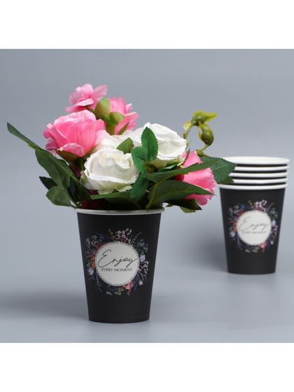 !09 Стаканчики для цветов микс (набор 8 штук) : «Inspire» 350 мл.(4 штуки) + Enjoy, 350 мл (3 штуки) + Best wishes, 350 мл. (1 штука)