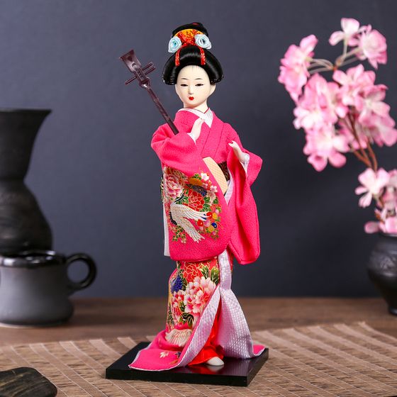 Кукла коллекционная &quot;Японка в цветочном кимоно с музыкальным инструментом&quot; 30х12,5х12,5 см