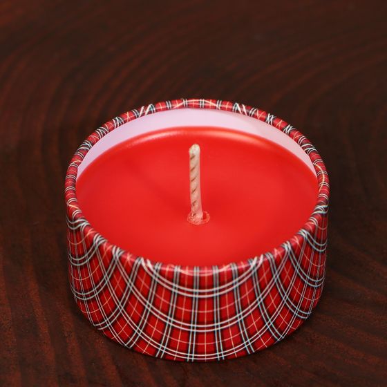 !09 Новогодняя свеча (набор 2 штуки) в железной банке «Тепла и уюта», аромат вишня, диам. 4,8 см.